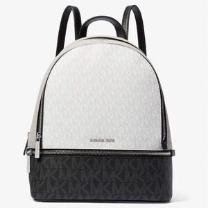 Michael Kors Rhea Medium Color-Block Signature Logo Backpack Optic White Multi